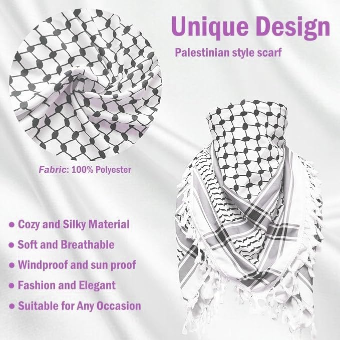 Men & Women's Premium shemagh Arabic Scarf Cotton 47"x47" (Black White)