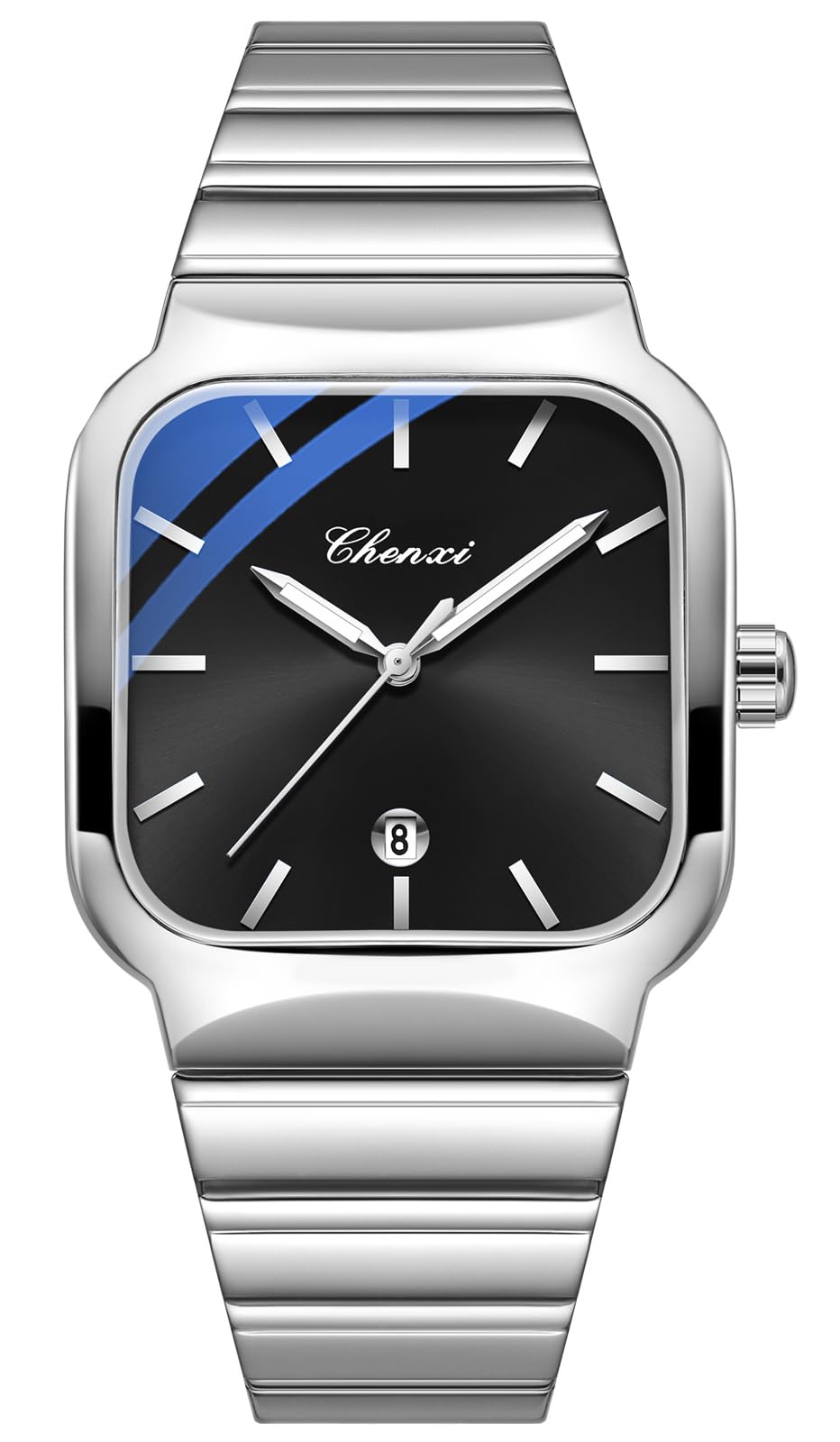 Gosasa Reloj de vestir cuadrado vintage para hombre de acero inoxidable de dos tonos | Reloj de cuarzo con fecha, resistente al agua hasta 30 m, reloj de pulsera analógico clásico de negocios