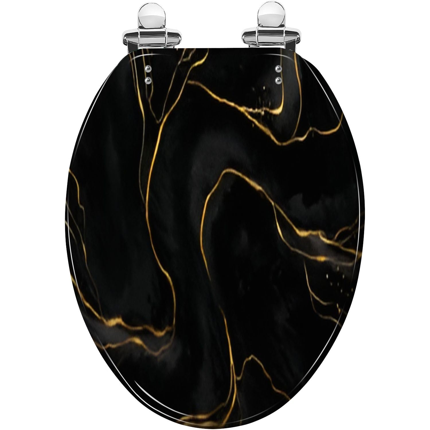 Brown Marble Texture Elongated Toilet Seat Stone Resin Slow Close Quick-Release Hinges Easy Clean 18.5x14.5(Multi10)