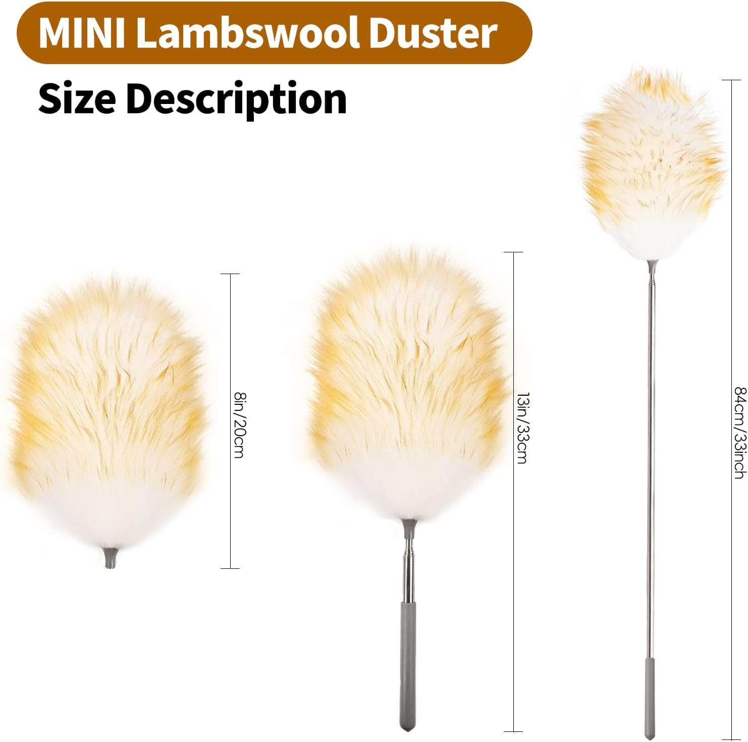 Mini Feathers Duster, Telescoping Lbswool Dusters with Stainl Steel