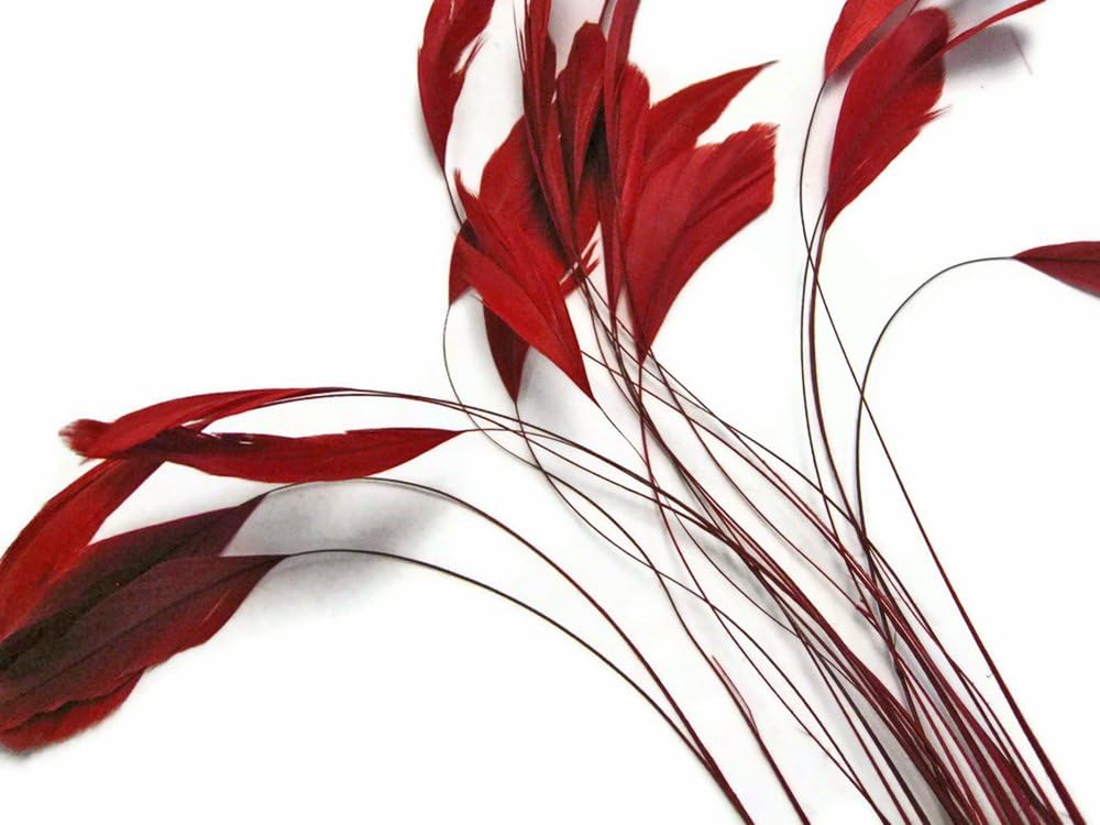 Moonlight Feather | 1 Dozen - Red Stripped Rooster Coque Tail Feathers Craft Costume Supply