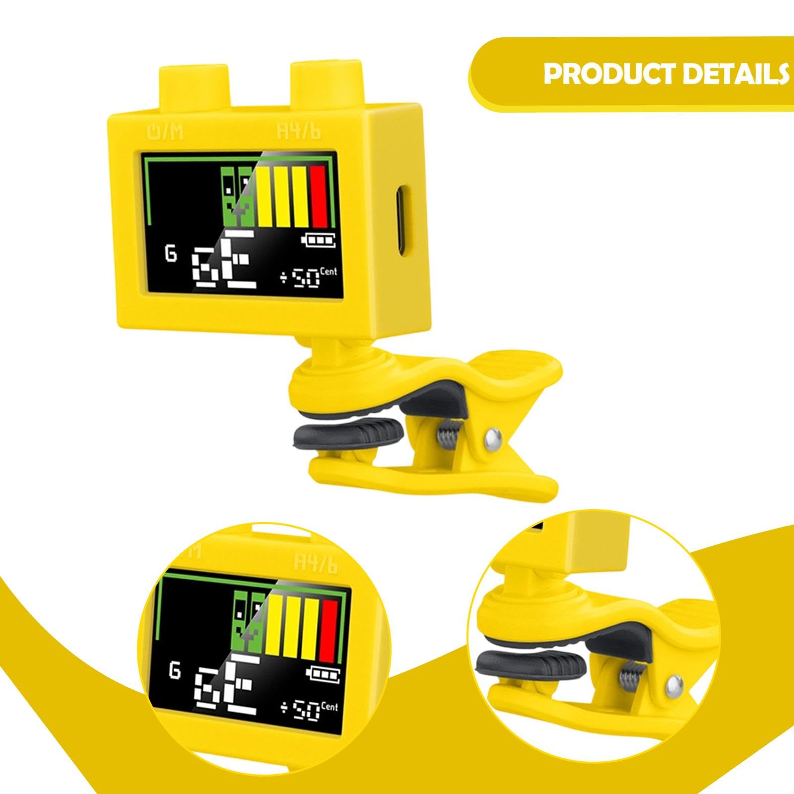 Accordatore Clip Digitale Accordatore Elettronico Metronomo Clip Tuner Schermo Grande Funzione Cromatica Rotazione 360 Gradi Adatto per Chitarra B, giallo