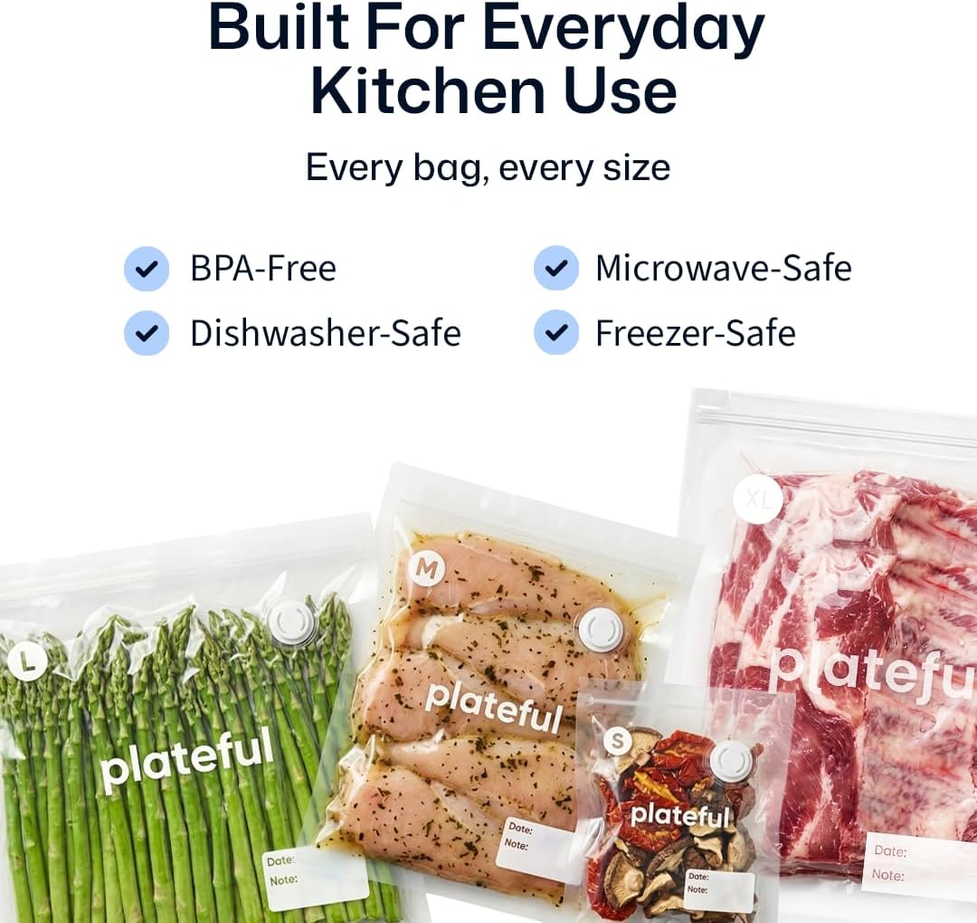 Plateful Reusable Vacuum Sealer Bags for Food, 10 x Medium