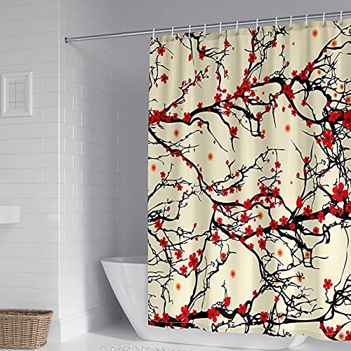 Rideau de douche 165x200cm fleur de prunier polyester imperméable - 2