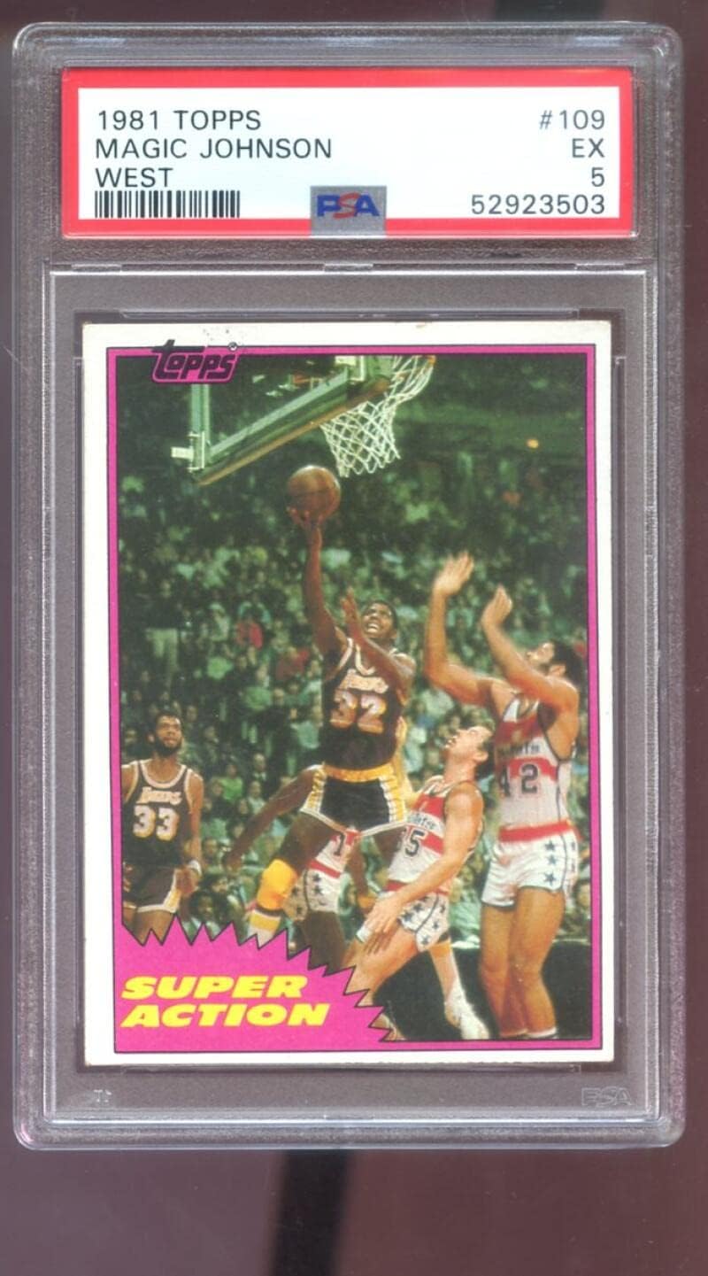 1981-82 Topps #109 Magic Johnson PSA 5 Graded Basketball Card NBA Super Action West Los Angeles Lakers 1981-1982 81-82