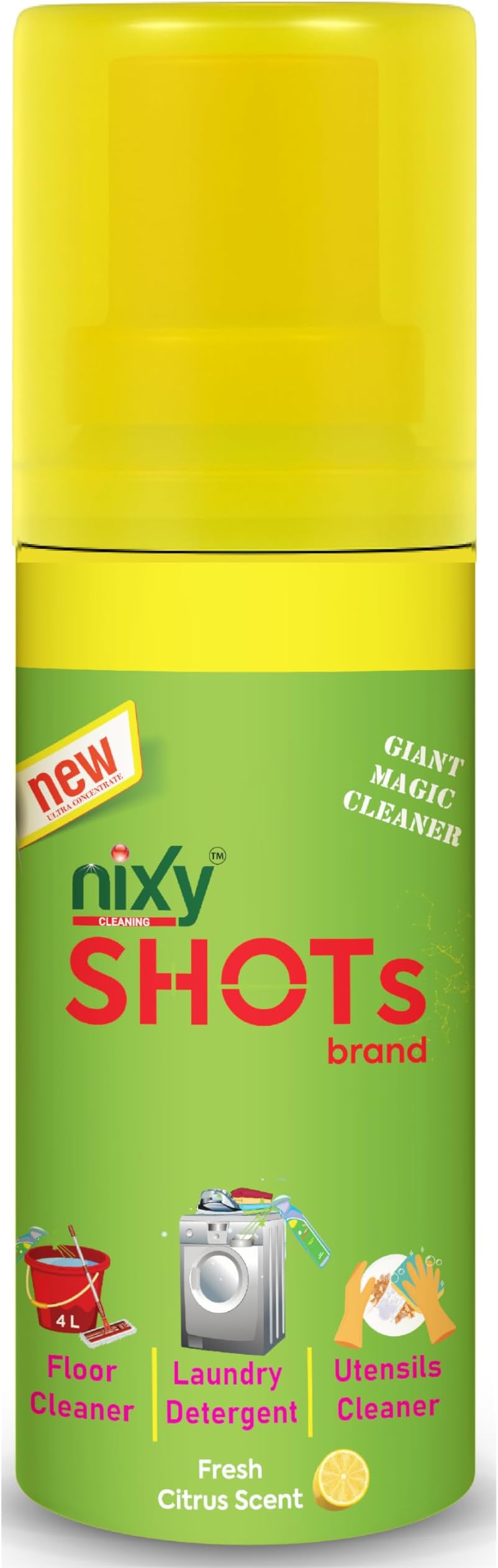 Nixy SHOTs Spray- Laundry detergent, Floor Cleaner and Utensils Cleaner (Multi Task cleaner) - Citrus Lemon Fresh - Queen Size