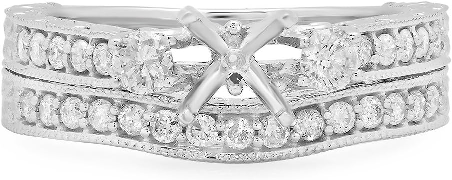 Dazzlingrock Collection 0.75 Ctw Round Natural Diamond Women Bridal Engagement Ring Semi Mount Set, 14K White Real Solid Gold