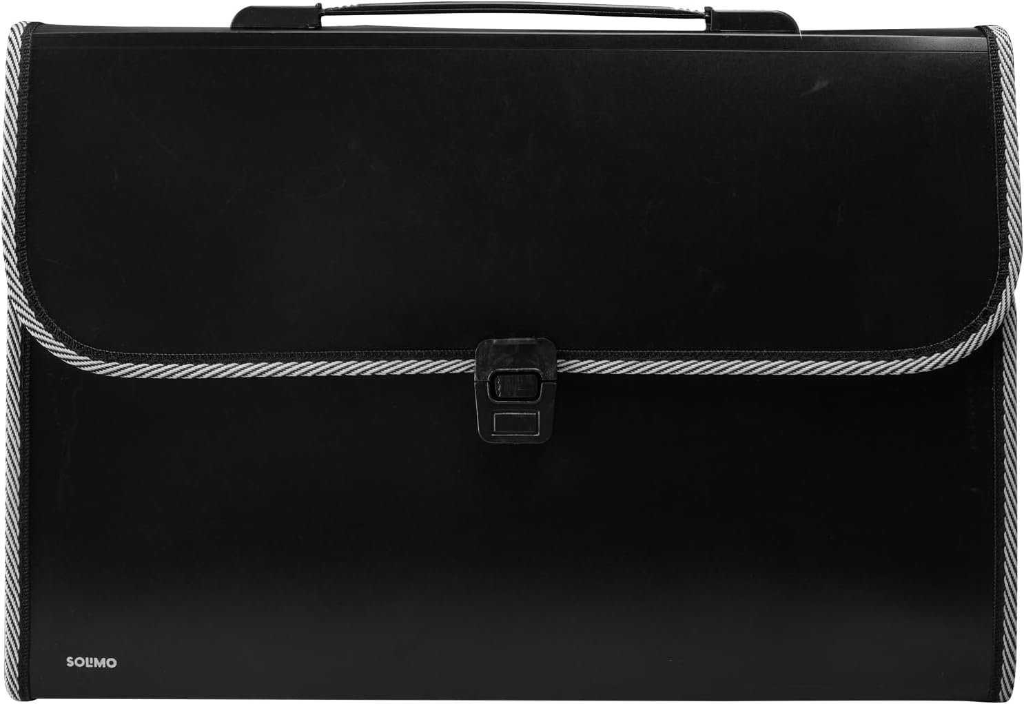 Amazon Brand - Solimo Expanding File Folder with 13 Pockets, Handle, and Buckle Closure, for A4 Size Documents (Black)