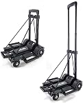 Folding Hand Truck Trolley Cart,Foldable Luggage Car,Utility Dolly Cart with 4 Wheels & 2 Elastic Ropes,Portable Backpack Trolley,Small Dolly,Folding Trolley,Travel,Dolley,Moving, Aluminum Pole