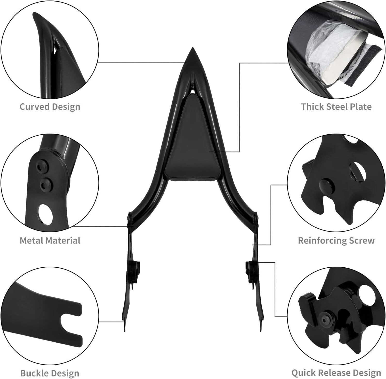 Motorcycle Sissy Bar Detachable Passenger Backrest with Cushion Pad Fit for Harley Sportster XL 883 1200 2004-2023 13" (Black)