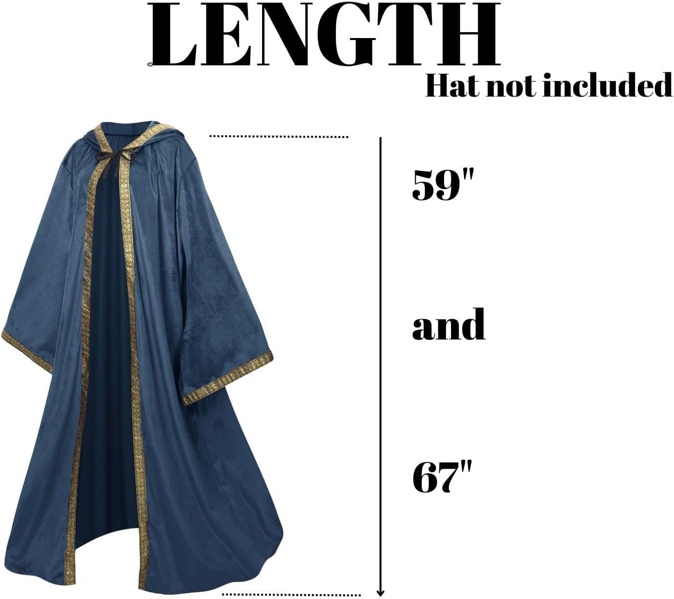 Velvet Wizard Robe Cloak with Hood Men Women, Sorcerer Renaissance Costume Medieval Cape Long Sleeve Halloween