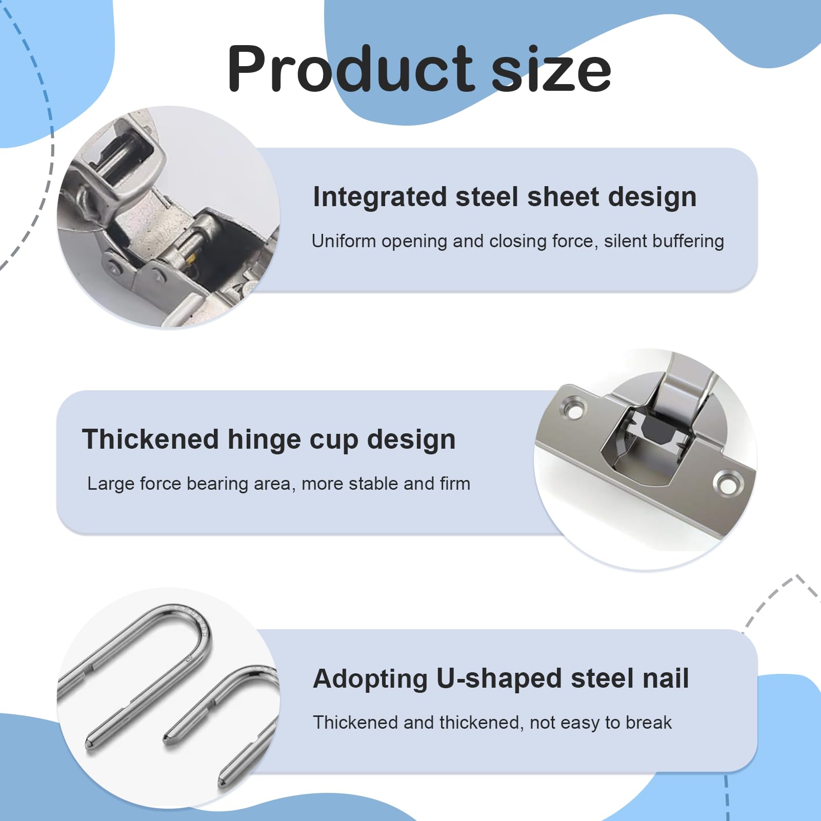 4 Pcs Kitchen Cupboard Hinges with Screws, Kitchen Cabinet Hinges, Snap Close Hinge, Full Overlay Mute Door Hinge - Image 3