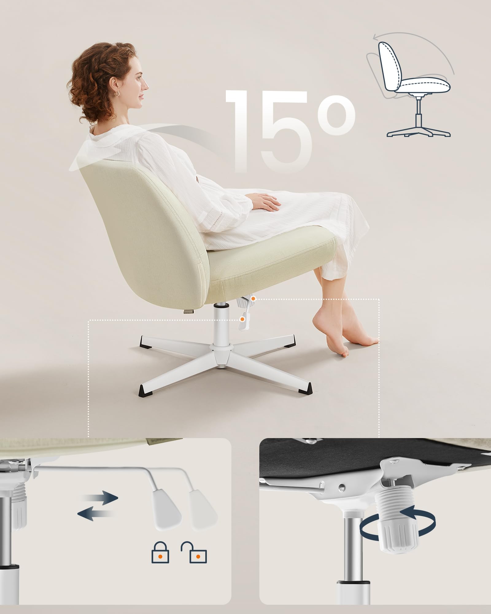 SONGMICS Ergonomische Canvas Bureaustoel, Fauteuil, Gewatteerde