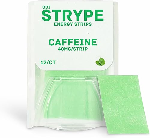 Strype Energy Strips Tiras de energía instantánea 80 mg de cafeína por porción Cero calorías Cero azúcar Menta de aliento Portátil 12 tiras