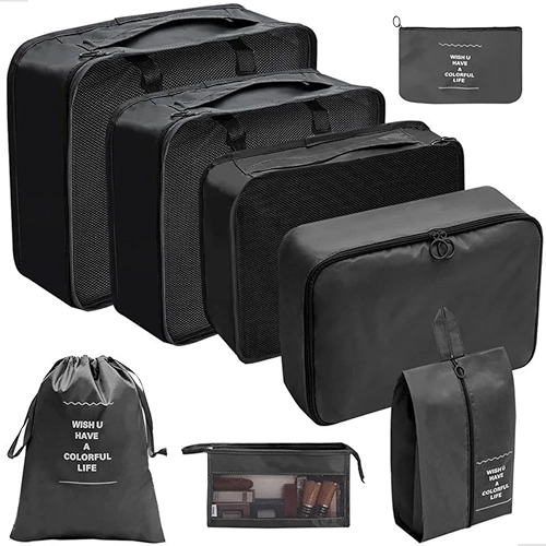 Kit Organizador de Mala Viagem 8 Peças Premium | Organize Sua Mala Perfeitamente | Necessaire Bagagem de Mão - Preto