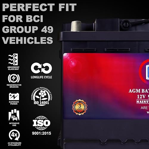 Miniatura 4 de Mighty Max Battery MM-H8 Arrancar y detener coche BCI Group 49 12V 95Ah, 160RC, 900 CCA batería recargable del coche AGM