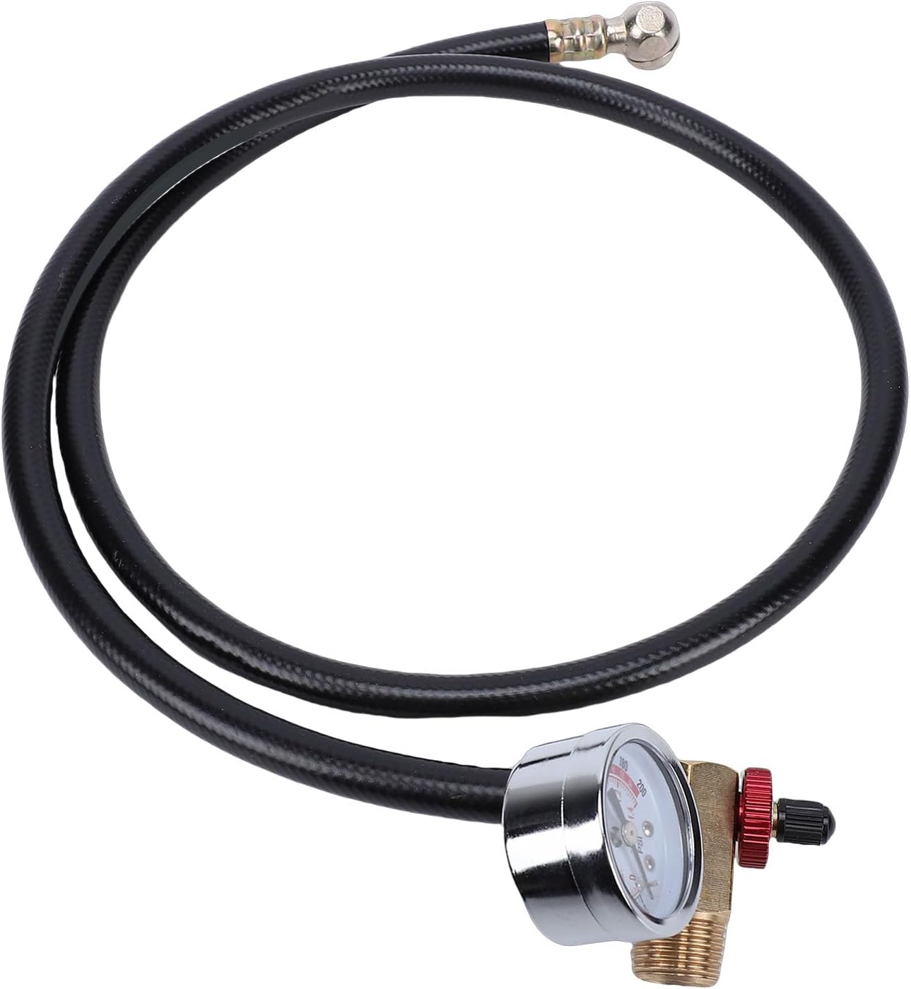 Air Tank Repair Kit, Aluminum Knob with Pressure Gauge 0-200 PSI 1.4 MPA and Brass Hose, with Safety Valve, for RV Trailer Camping Vehicle
