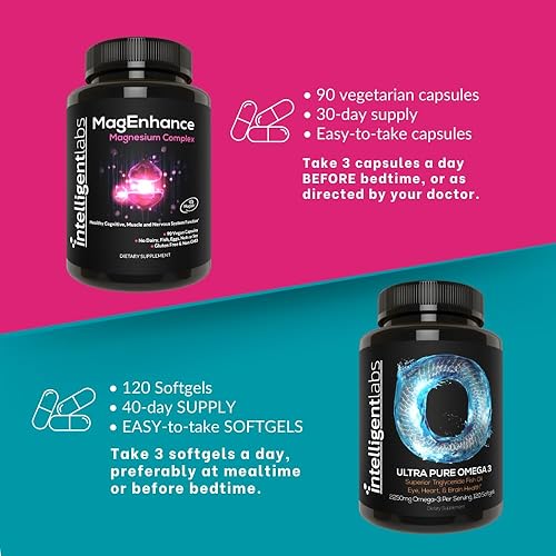 Miniatura 4 de Intelligent Labs Paquete 2 en 1 de complejo de magnesio MagEnhance (Magteína L-treonato, glicinato y taurato) y suplemento de cápsulas blandas de