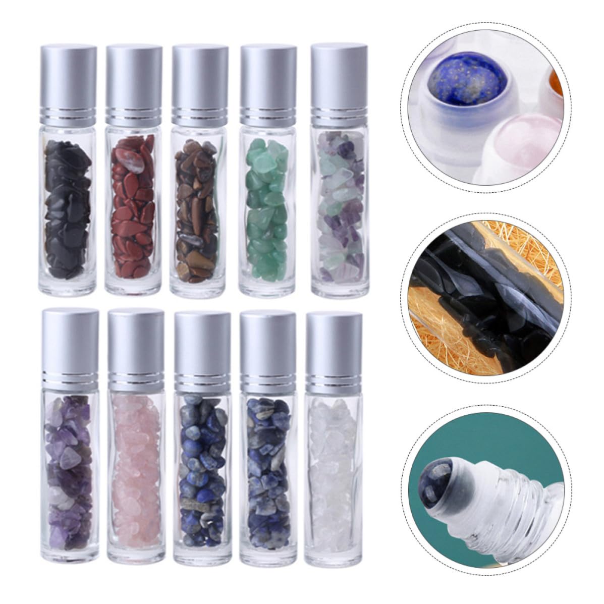 VICASKY 30 Stück Glas Rolle On Flasche 10ml mit Naturkristall,