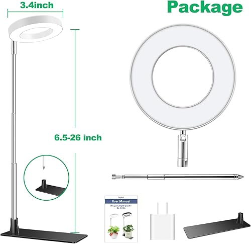 Miniatura 28 de Luces de cultivo, 48 luces LED de espectro completo, halo pequeño ajustable con base, 3 espectros opcionales, temporizador automático de 3/9/12 3.4
