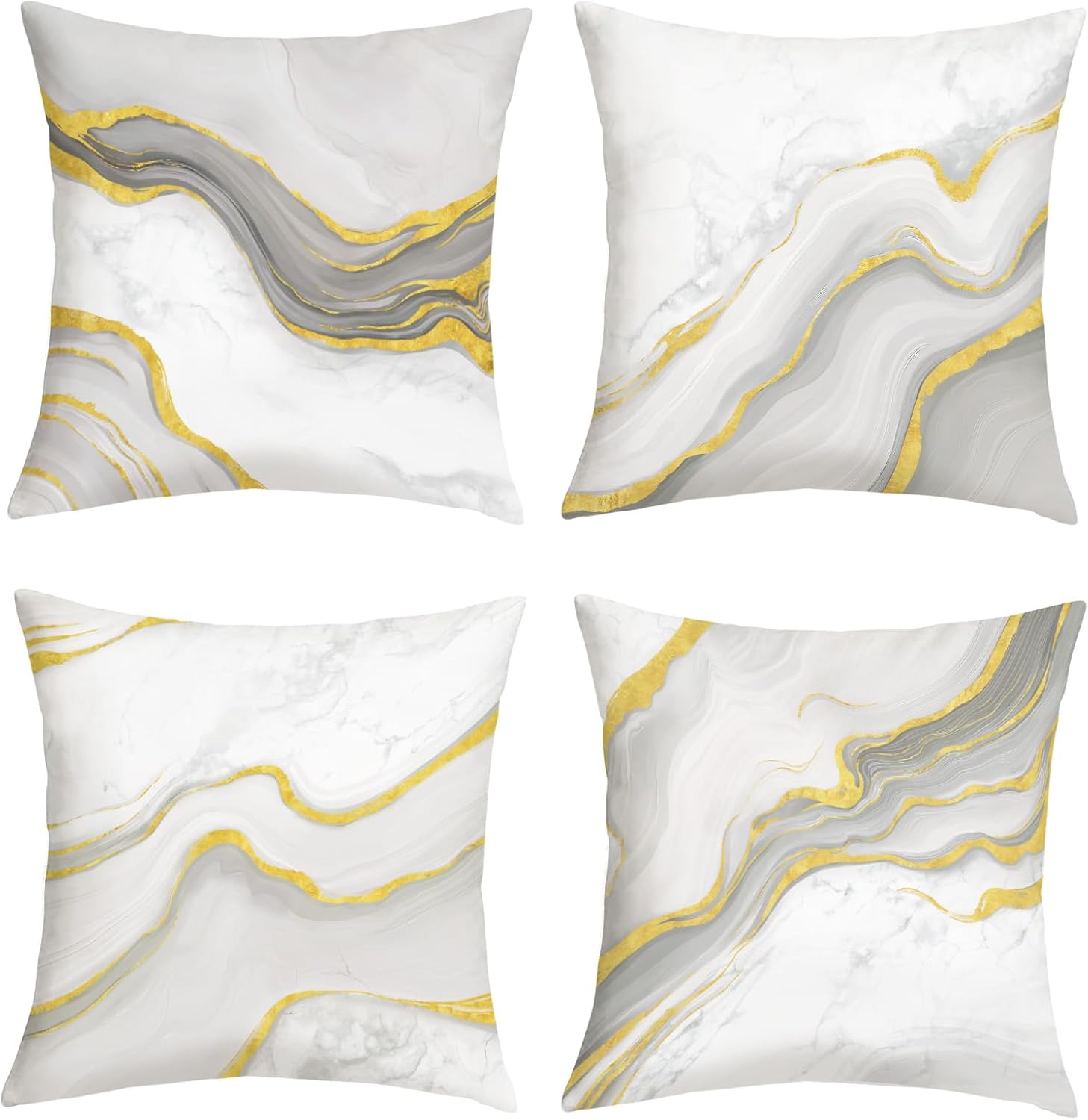 Beige Grey Gold Marble Throw Pillow Covers 18x18 Inch Set of 4 Modern Abstract Wave Cushion Covers Home Decor for Couch Cushion Cases