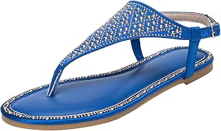 Flat T-Bar Sandals,Womens Fashion Casual Beach Flip Flops Ladies Bling Rhinestone Summer Slingback Thong Sandal