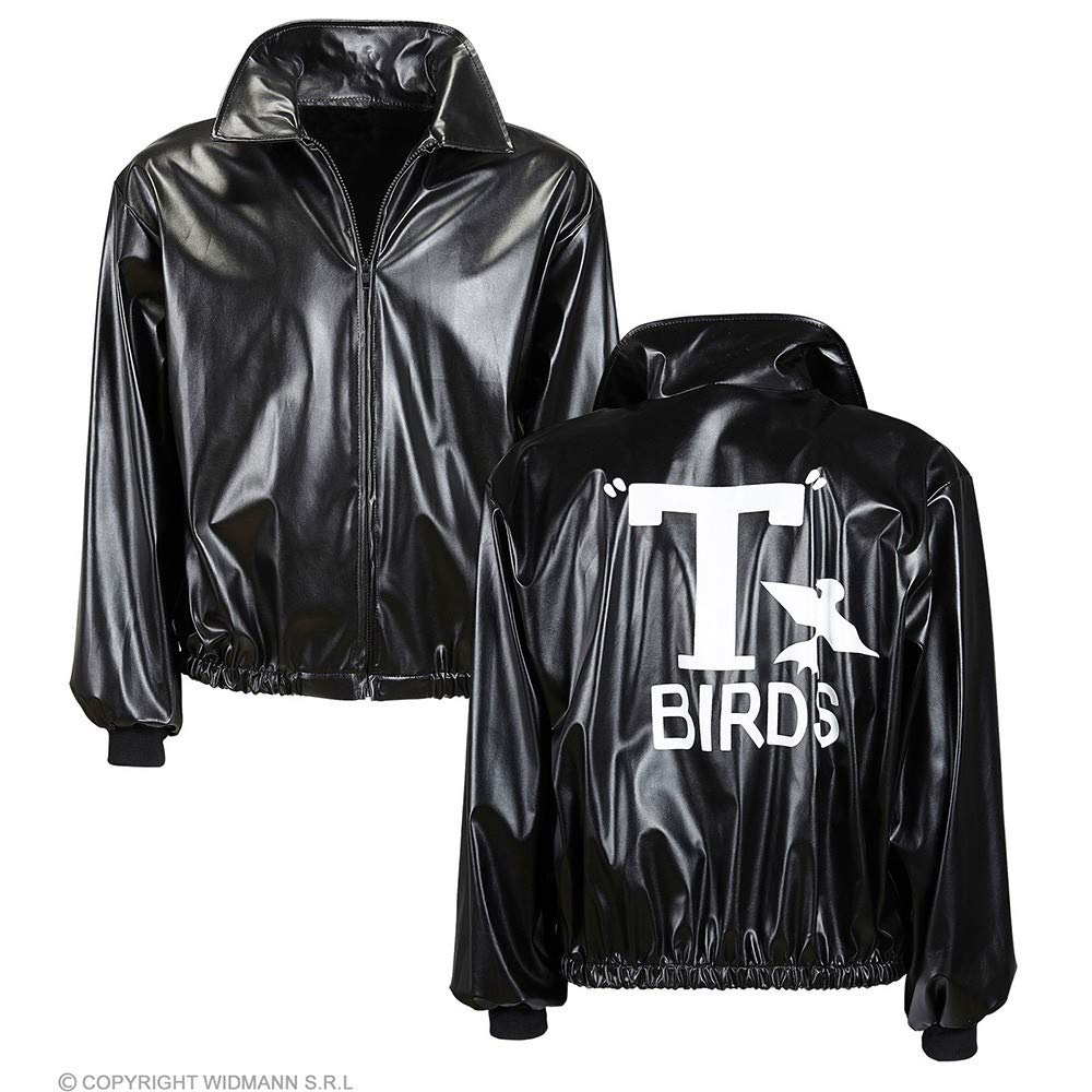 50s Mens Black Jacket Leatherlook Accessory for Fancy Dress, M-L - Image 3