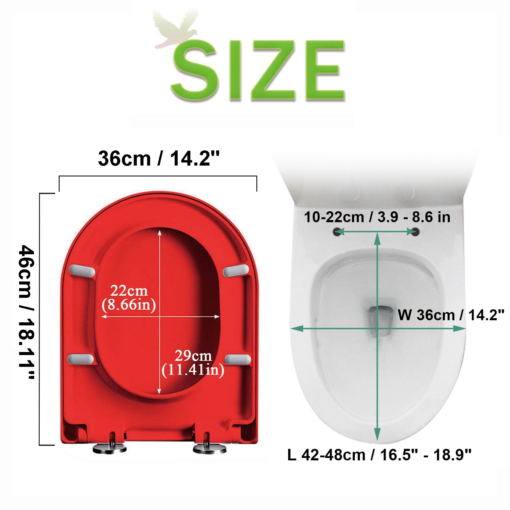 Deska sedesowa, deska sedesowa w kształcie litery D, regulowane zawiasy 360°, szybkozłączka, mocowanie od góry, 360x460mm, czerwona