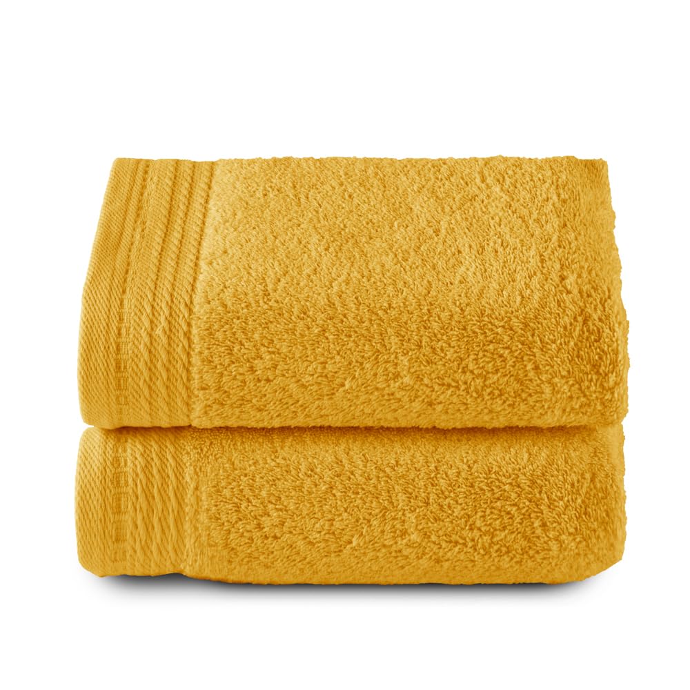 RIZO Top Towel - Set of 2 Hand Towels - Bath Towels - 100% Combed Cotton - 600 g/m2 - Measure 100 x 50 cm - Gold