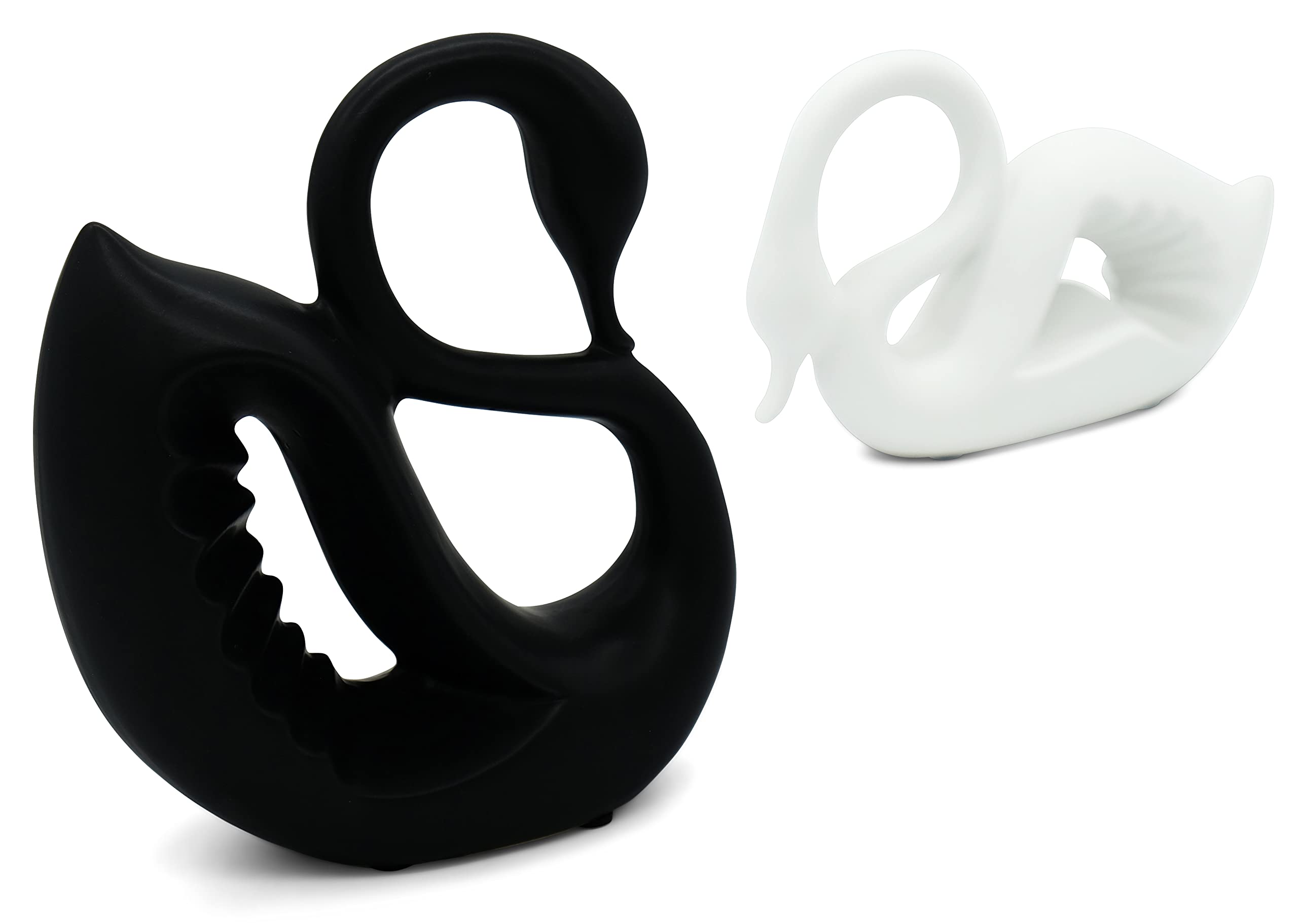 FeinKnick Grand Couple de cygnes en céramique Noir et Blanc | Sculpture moderne en couple de 2 cygnes – Design décoration de cygne porte-bonheur et harmonie – decoration figurines animaux