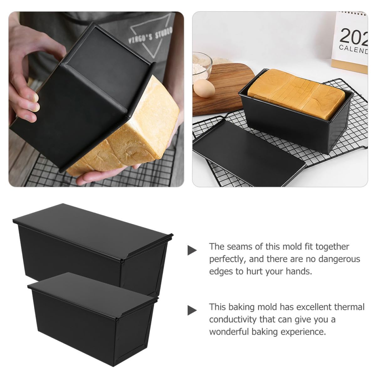 Artibetter Brotbackform Vielseitig Einsetzbare Antihaft aus Kohlenstoffstahl 2 Stück mit Deckel Toastform Nahtloses Design für und Küche