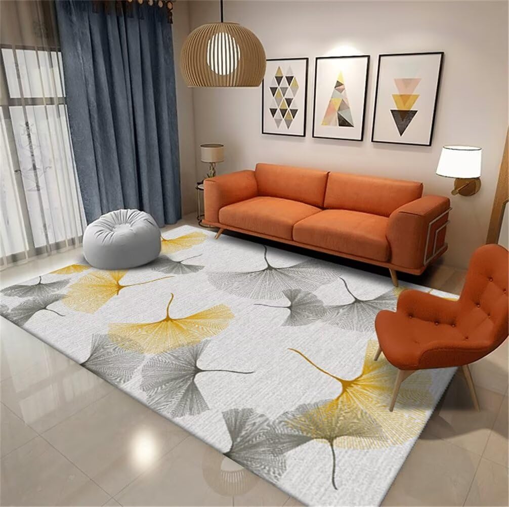 Tapis de chambre fille ado motif ginkgo jaune pour un espace cocooning et design