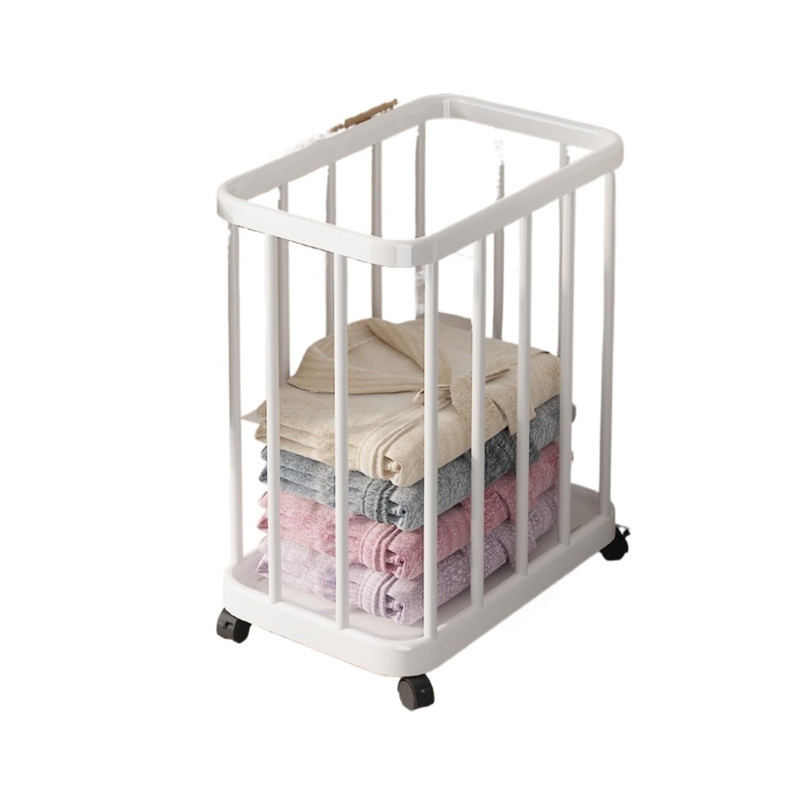 1pcs Foldable Metal Laundry Basket, Large Capacity Dirty Clothes Hamper With Wheels, Bathroom Accessories, Square Storage for Closet Washing Room Bathroom