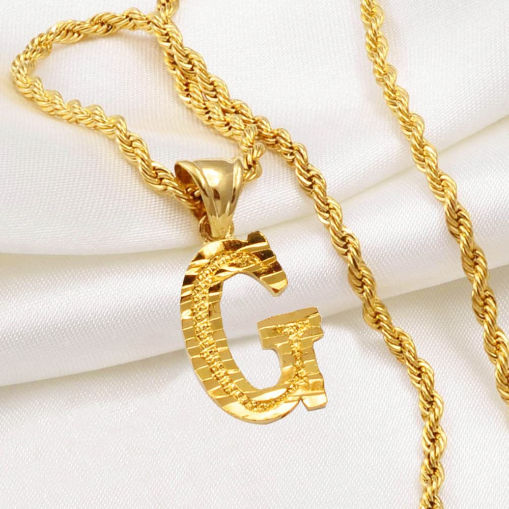 QWKLNRAAlphabet Necklace,G Letters Necklaces Women Men Gold Color Initial Pendant Rope Chain English Letter Jewelry Alphabet