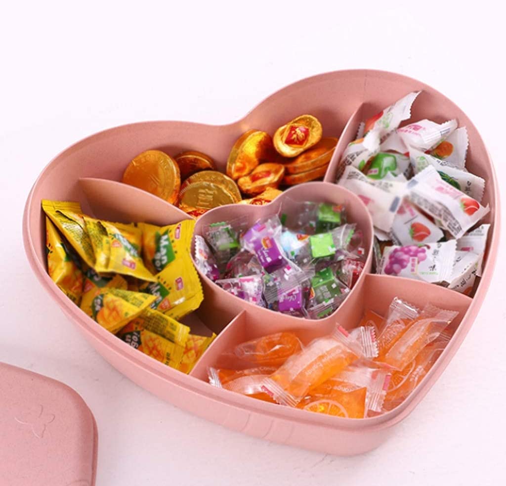 Bandeja para servir aperitivos – Plato creativo de almacenamiento de frutas secas y dulces en forma de corazón con tapa para el hogar y la sala de estar