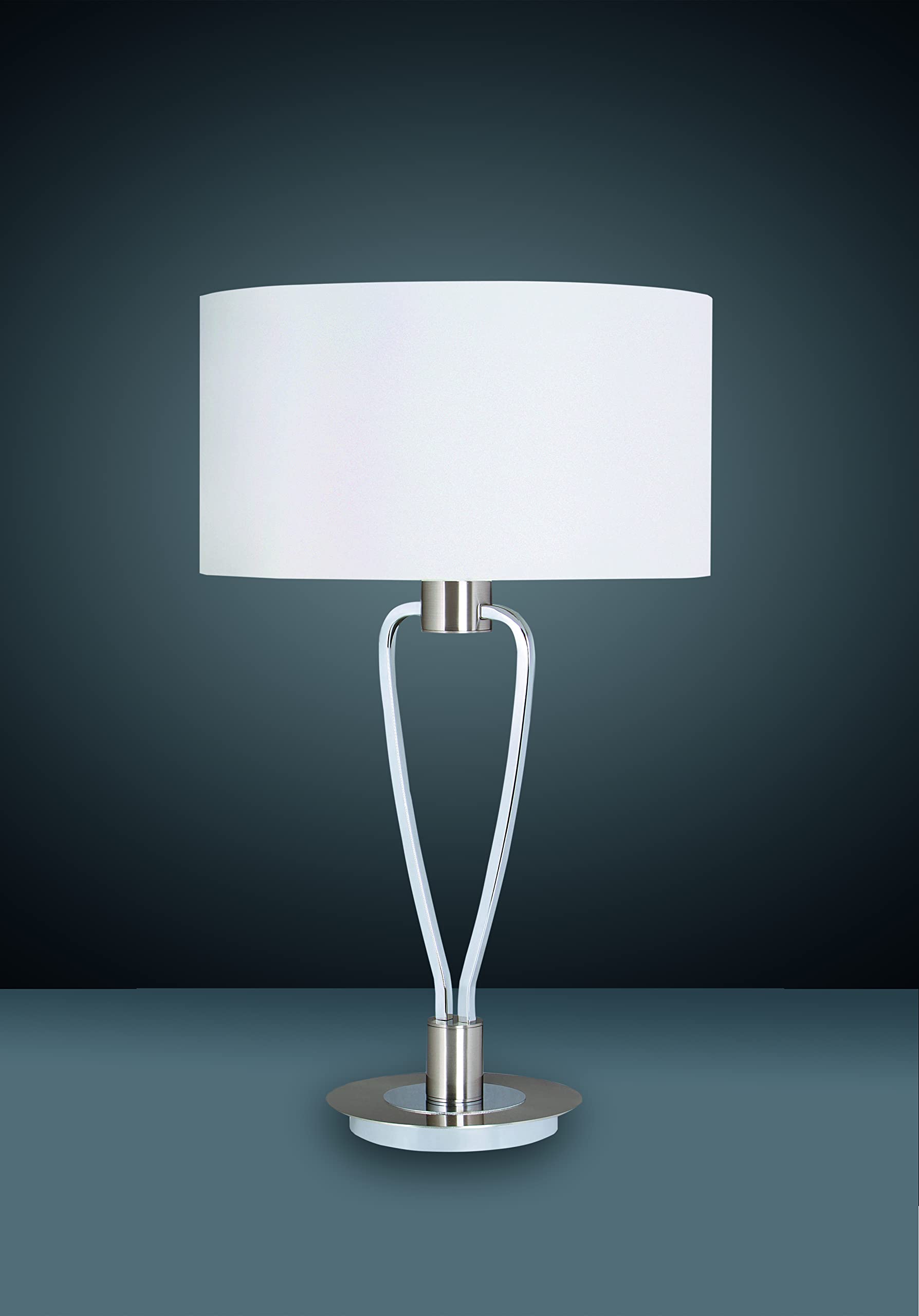 Trio Leuchten Lampa stołowa 500200107 Paris II, metal nikiel matowy, abażur materiałowy w kolorze białym, bez 1 x E27, 35 x 35 x 58 cm