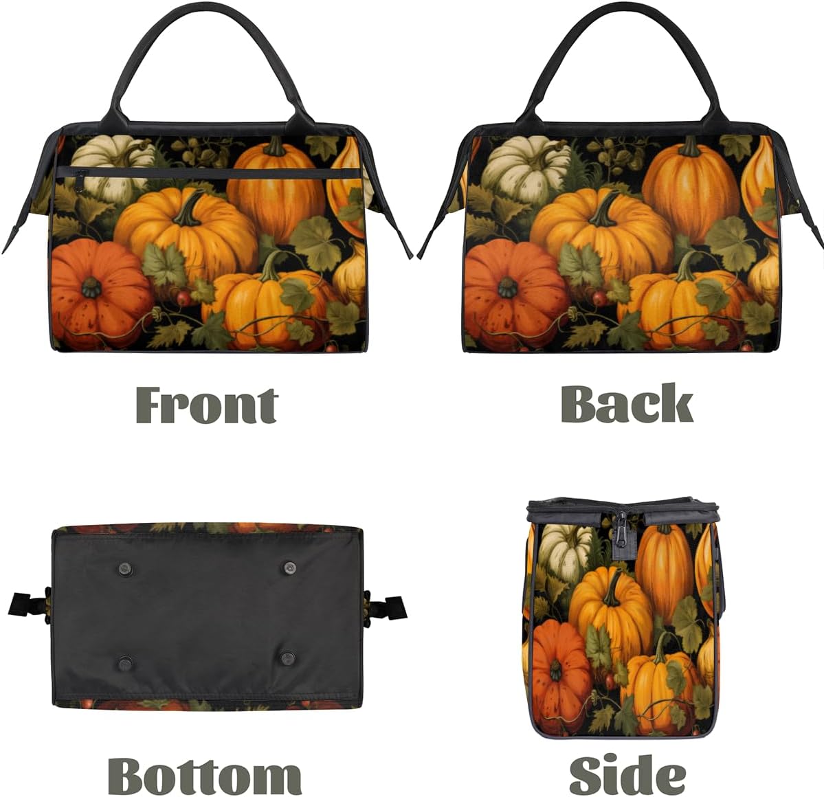 Pumpkin Leaves Red Fruits Gym Bag for Women Men, Travel Sports Duffel Bag with Trolley Sleeve, Waterproof Sports Gym Bag Weekender Overnight Bag Carry On Tote Bag for Travel Gym Sport