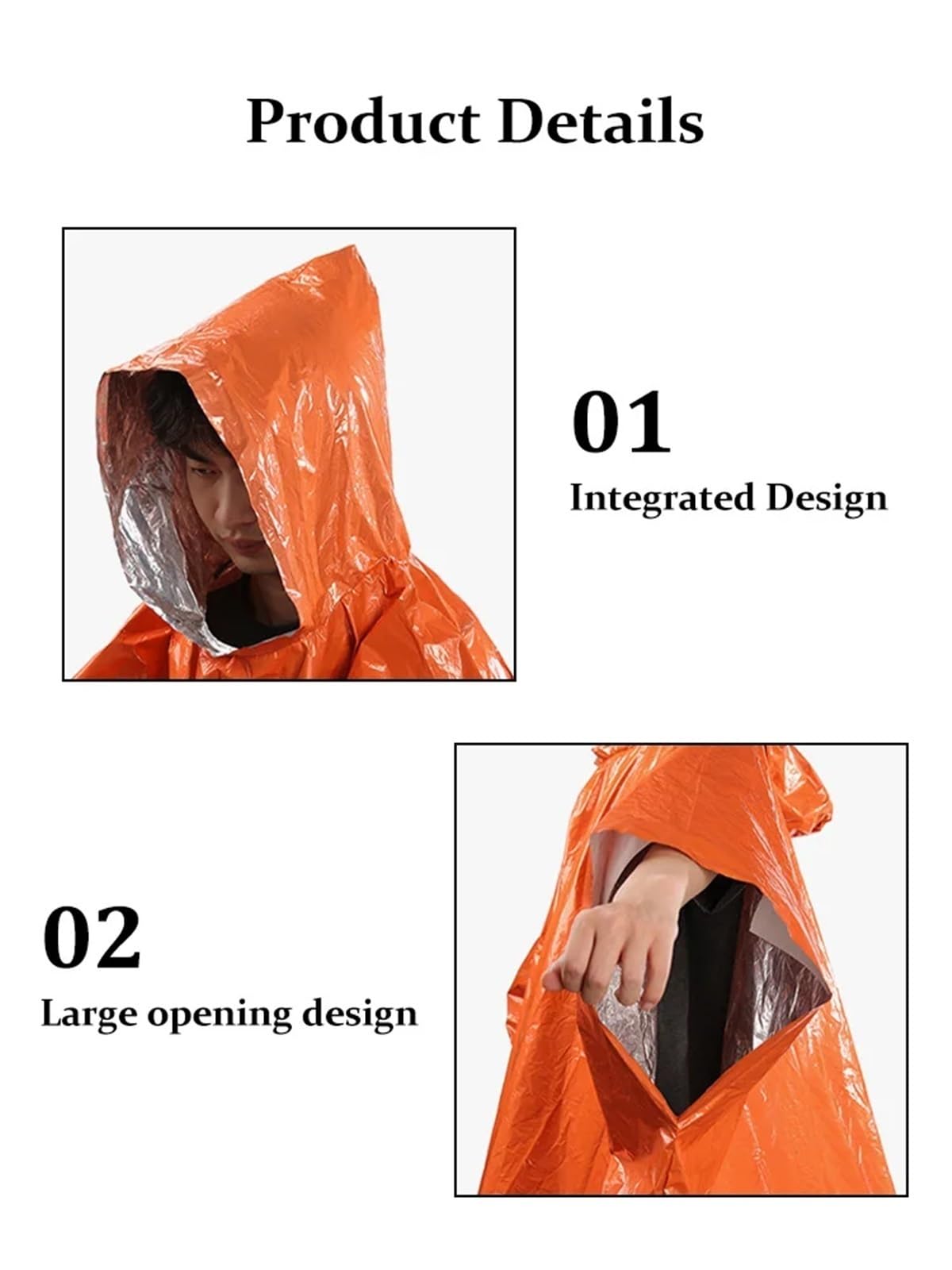 Poncho De Lluvia Chubasquero de Emergencia, Poncho Impermeable, Manta for la Lluvia, Equipo de Supervivencia for Acampar, Ropa Impermeable con Aislamiento frío, Equipo de Camping(Orange)