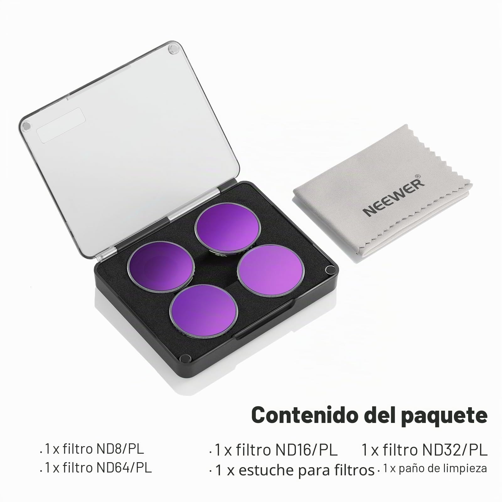 NEEWER Set de filtros ND compatibles con dji Osmo Action 5 PRO/Action 4, Paquete de 4 ND8/PL ND16/PL ND32/PL ND64/PL ND/CPL, Kit de filtros Accesorios de cámara de acción, óptica HD
