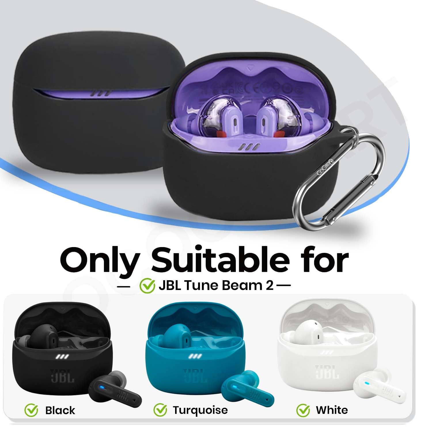 Soft Silicone Case Cover Compatible with JBL Tune Beam 2 (Black) — Amazon image 2