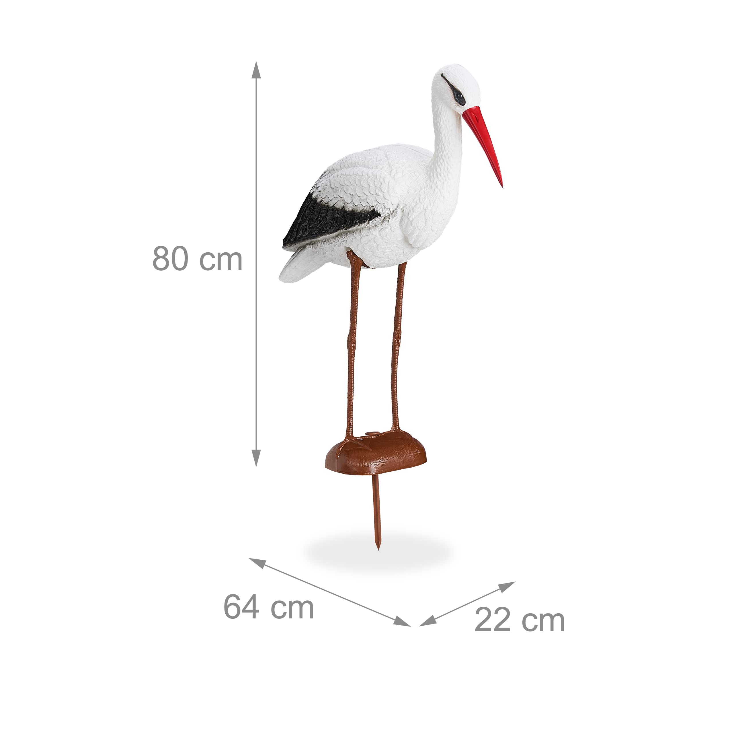 Relaxdays Figura da Giardino a Forma di Cicogna, Decorativa, Allontana gli Aironi, HxLxP: 80 x 22 x 64 cm, Bianco/Rosso