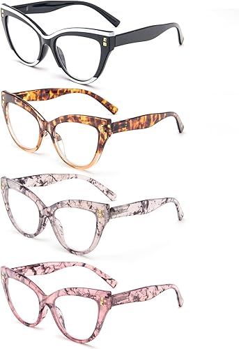 Miniatura 2 de KoKoBin Paquete de 4 lentes de lectura con diseño de ojo de gato para mujeres, lectores de mujer, bloqueo de luz azul, anti UV, con bisagra de