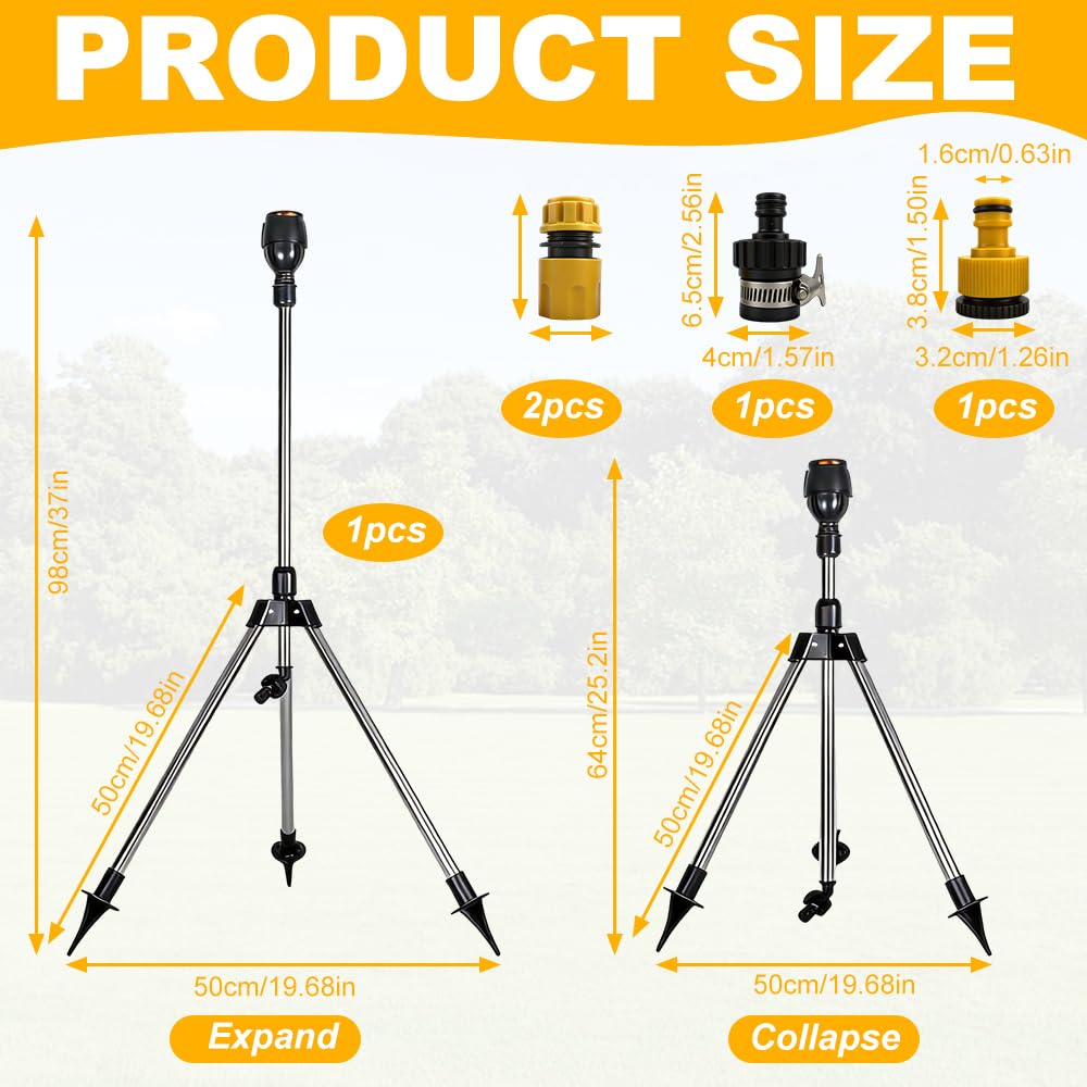 Rotating Tripod zraszacz do trawnika, zraszacz impulsowy ze statywem teleskopowym, obracany o 360 stopni, zraszacz ogrodowy z niewielkim ciśnieniem, do ogrodu
