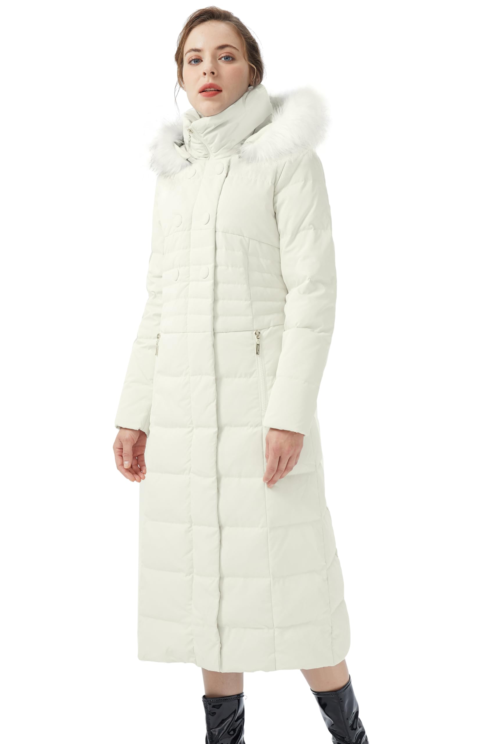 OROLAY Piumino da Donna con Cappotto Lungo Maniche Raglan con Cappuccio in Pelliccia