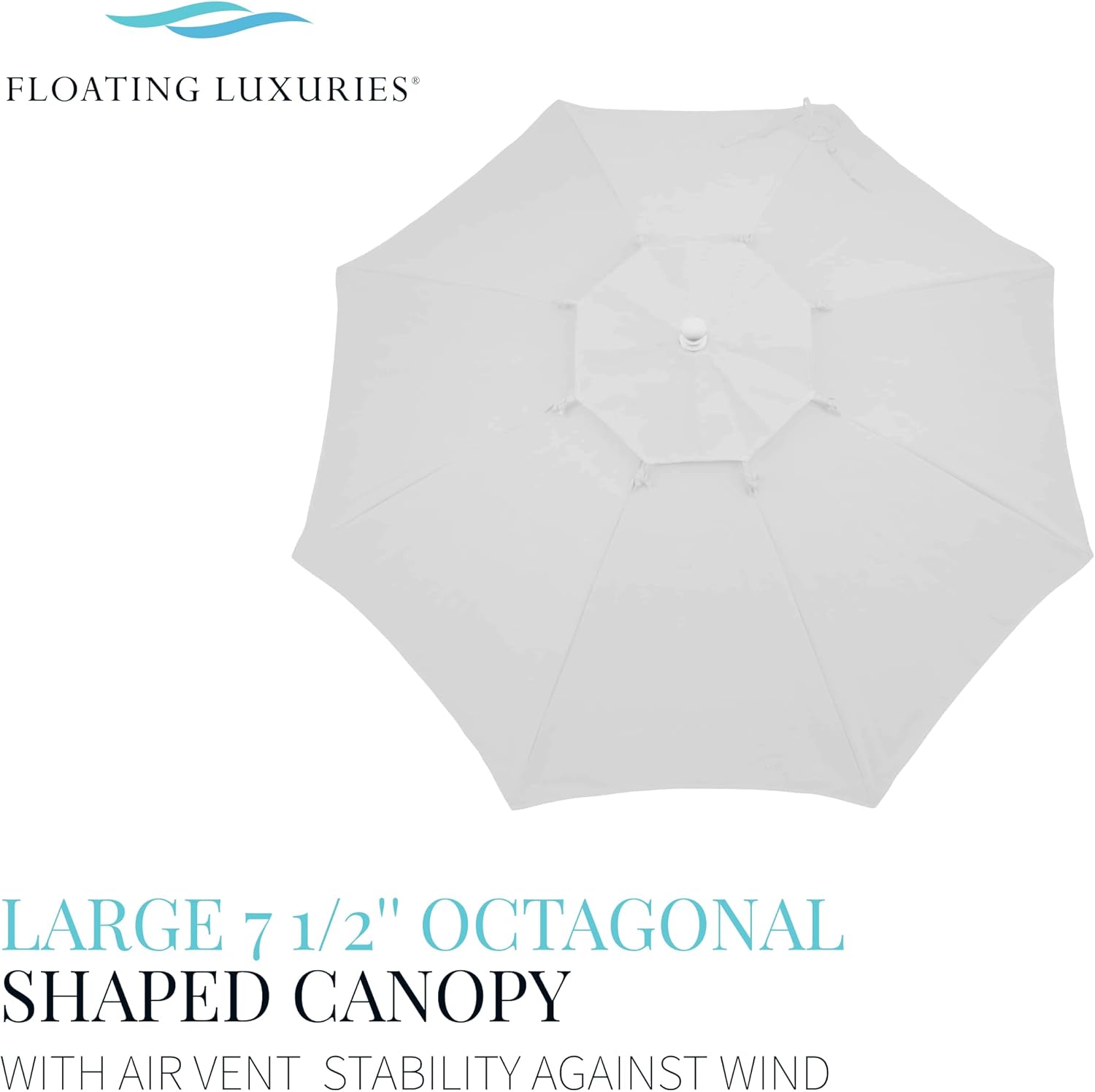 Floating Luxuries Kai Luxury Outdoor Umbrella, Safe to Use In Pool or On Patio, 7.5' Octagon Shape, Fade/Stain Resistant Marine Grade Fabric, Resort Quality, Rust Free 1.5" Diameter Fiberglass Pole