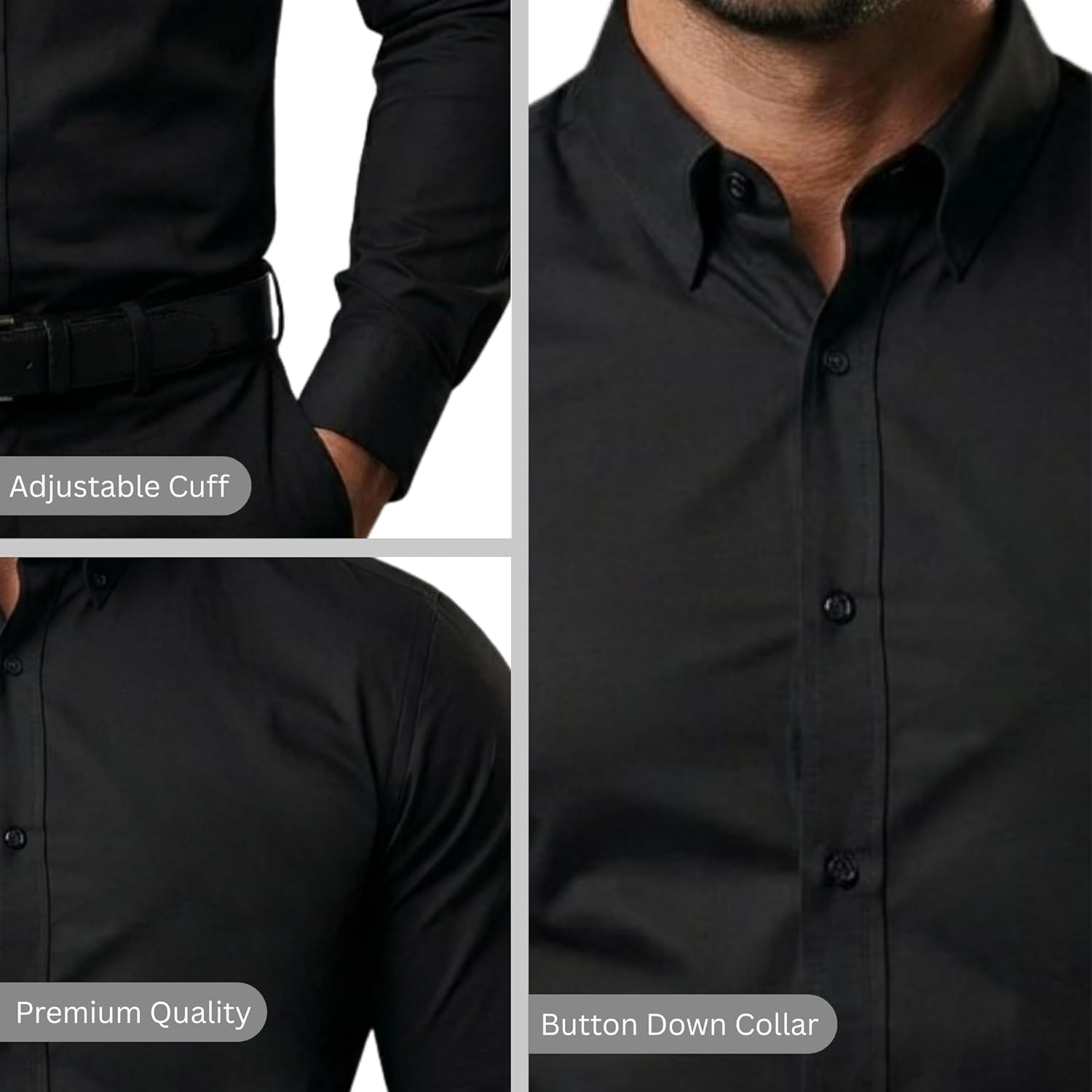 Men's Shirts Cotton Blend Solid Long Sleeve Formal Shirt Business Casual Button Down Shirts - Image 4
