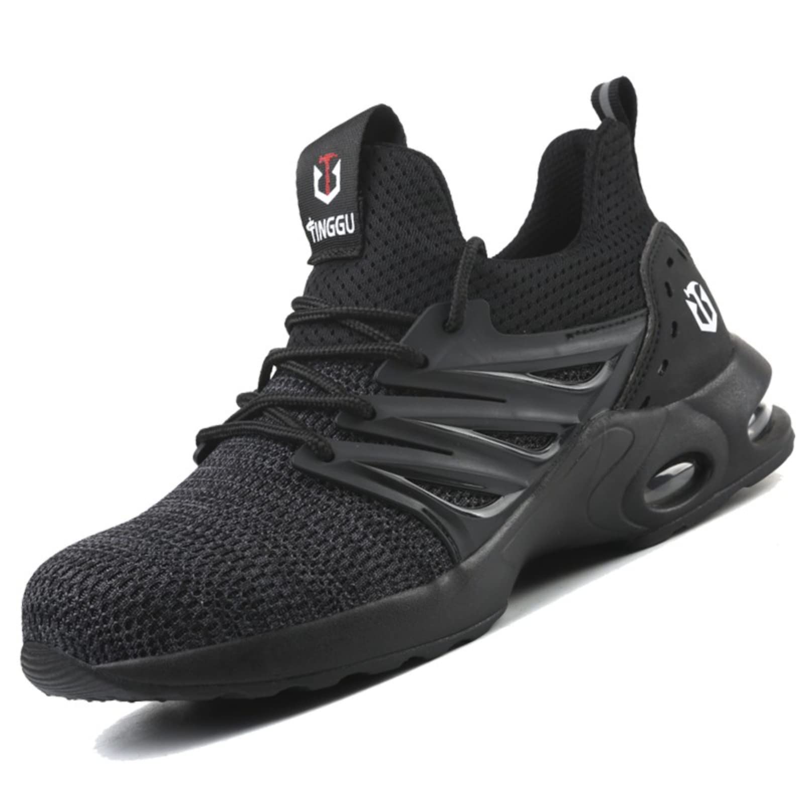 Micoklinlin Steel Toe Shoes for Men Lightweight Air Cushion Work Sneakers Non-Slip Breathable Industrial Construction Safety Shoes Black