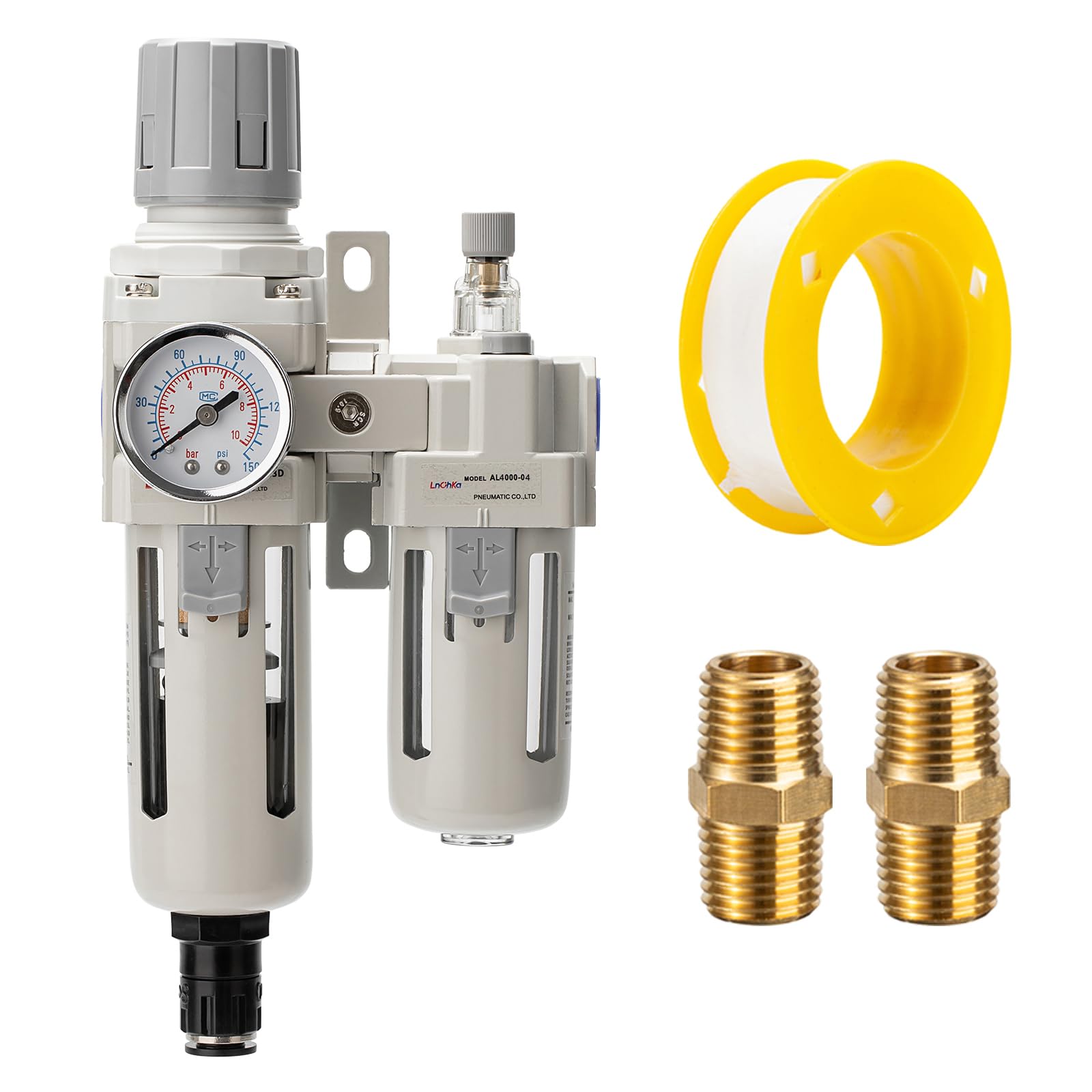 Photo 1 of LNCHKA Air Pressure Regulator with Pressure Gauge(0-150PSI),Water Separator for Air Compressor Auto Drain 1/2 NPT Threaded Interface