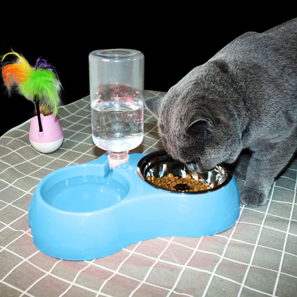 BabyWorld Automatic Dog Cat Feeder Water Dispenser Pet Gravity Food Water Station Bowl No-Spill Pet Food Water Bowls for Cat Dog Kitten Puppy Animal Pets Dual Port Drinking Fountain Feeding Bowls