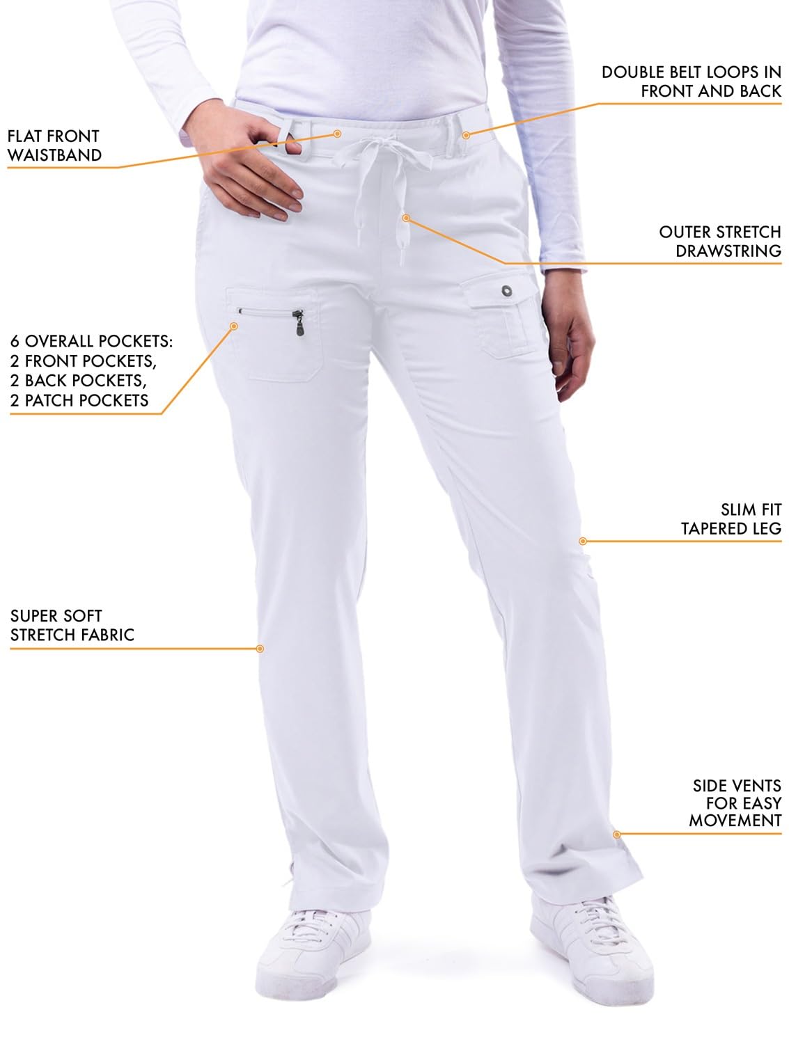 Adar Medizinische Uniform für Damen - V-Ausschnitt Top/Hose mit vielen Taschen - 4400 - White - M